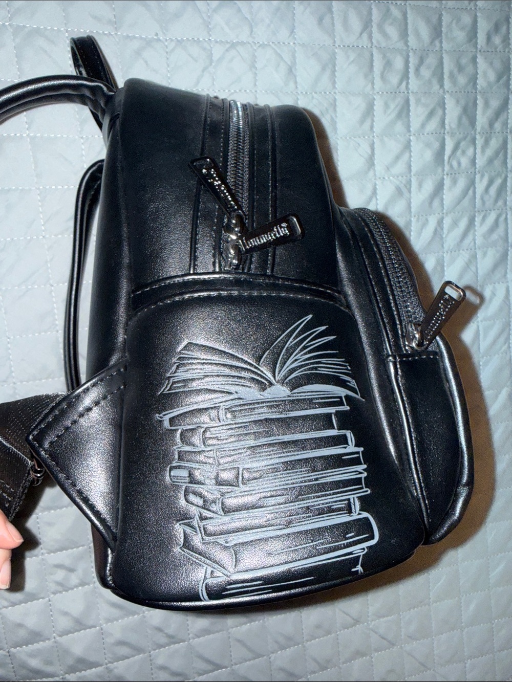 Loungefly Black 'Death By TBR' Skeleton Embossed Mini Backpack - Picture 5 of 9